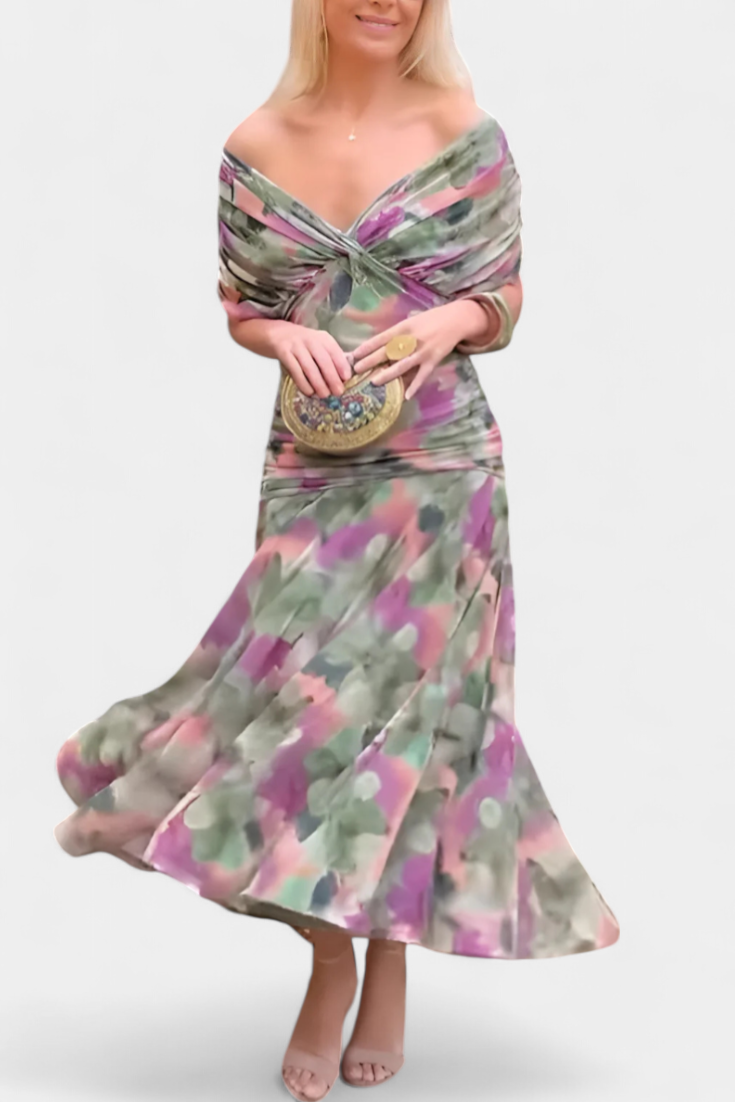 Robe femme à manches longues florale pour cérémonie