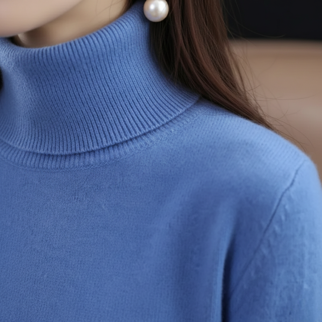 Suéter de cuello alto de punto con manga larga para mujer