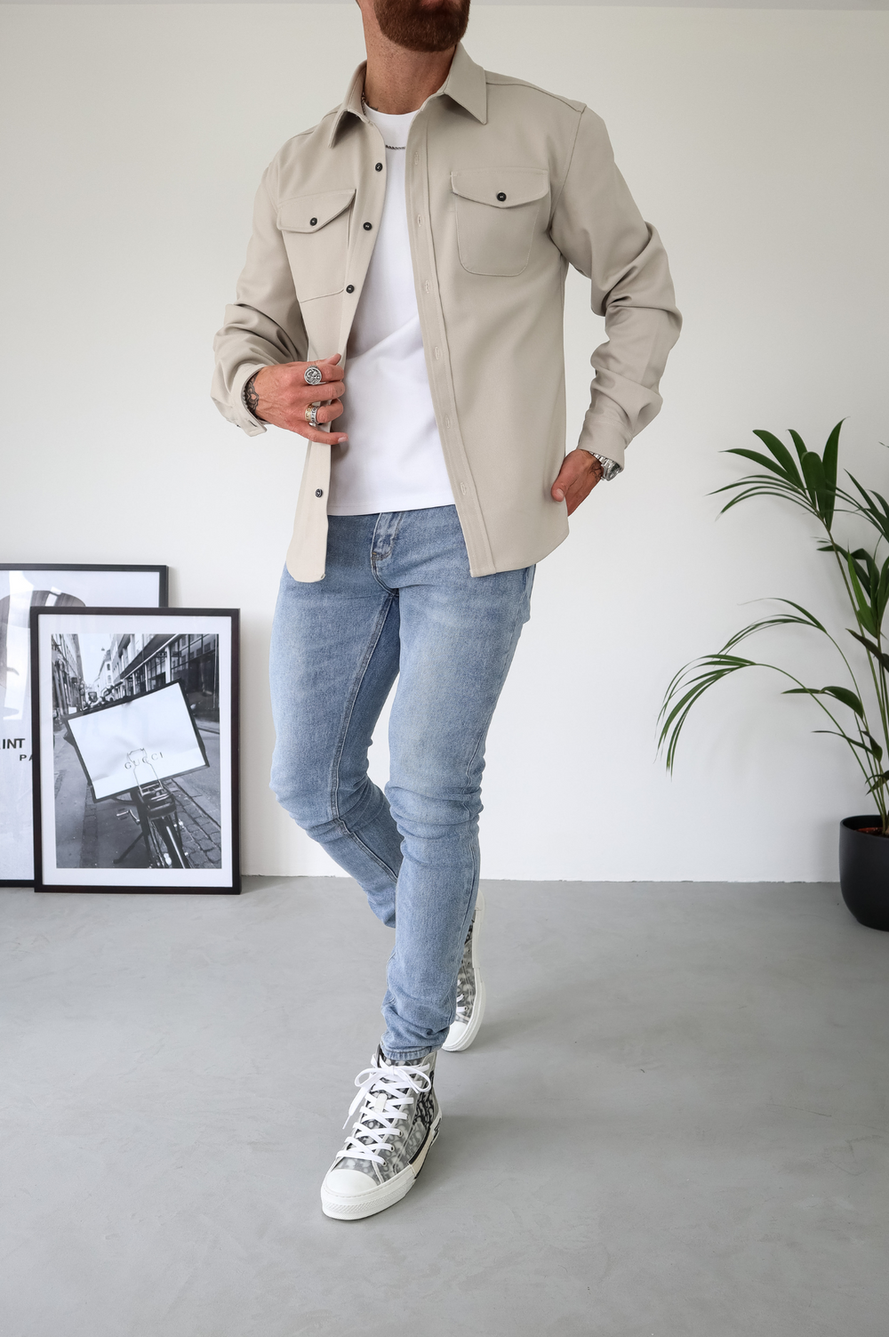 Chaqueta overshirt para hombre con botones, manga larga, bolsillo en el pecho, ajuste regular