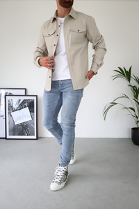 Chaqueta overshirt para hombre con botones, manga larga, bolsillo en el pecho, ajuste regular
