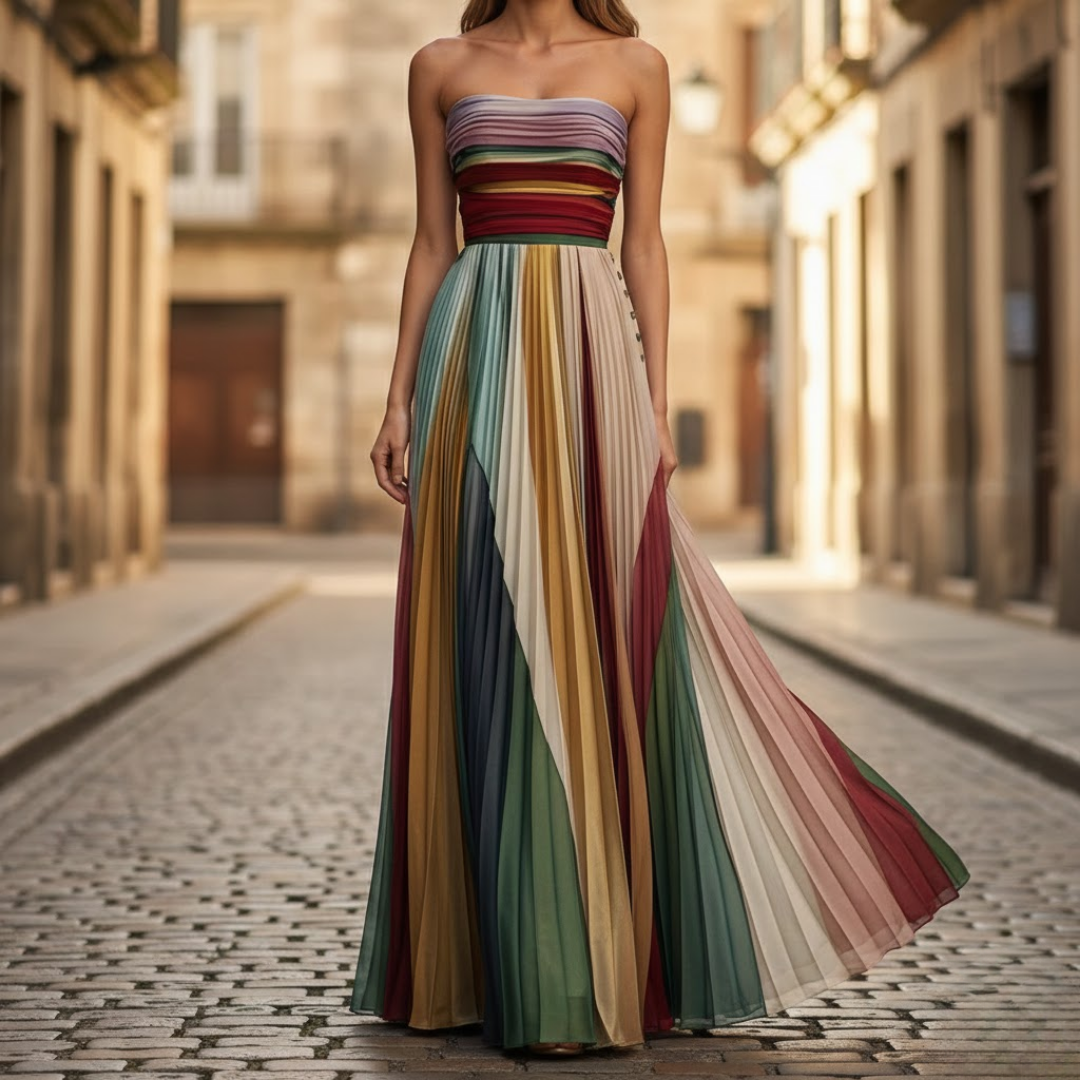 Vestido plisado sin tirantes para mujer mezcla de poliéster verano