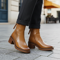 Botines ortopédicos para mujer con tacón grueso, cremallera lateral, cuero sintético