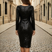 Robe de cocktail à manches longues pour femme avec finition scintillante