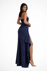 Vestido maxi para mujer sin tirantes con abertura lateral sin mangas corte en A – Formal para invitada de boda