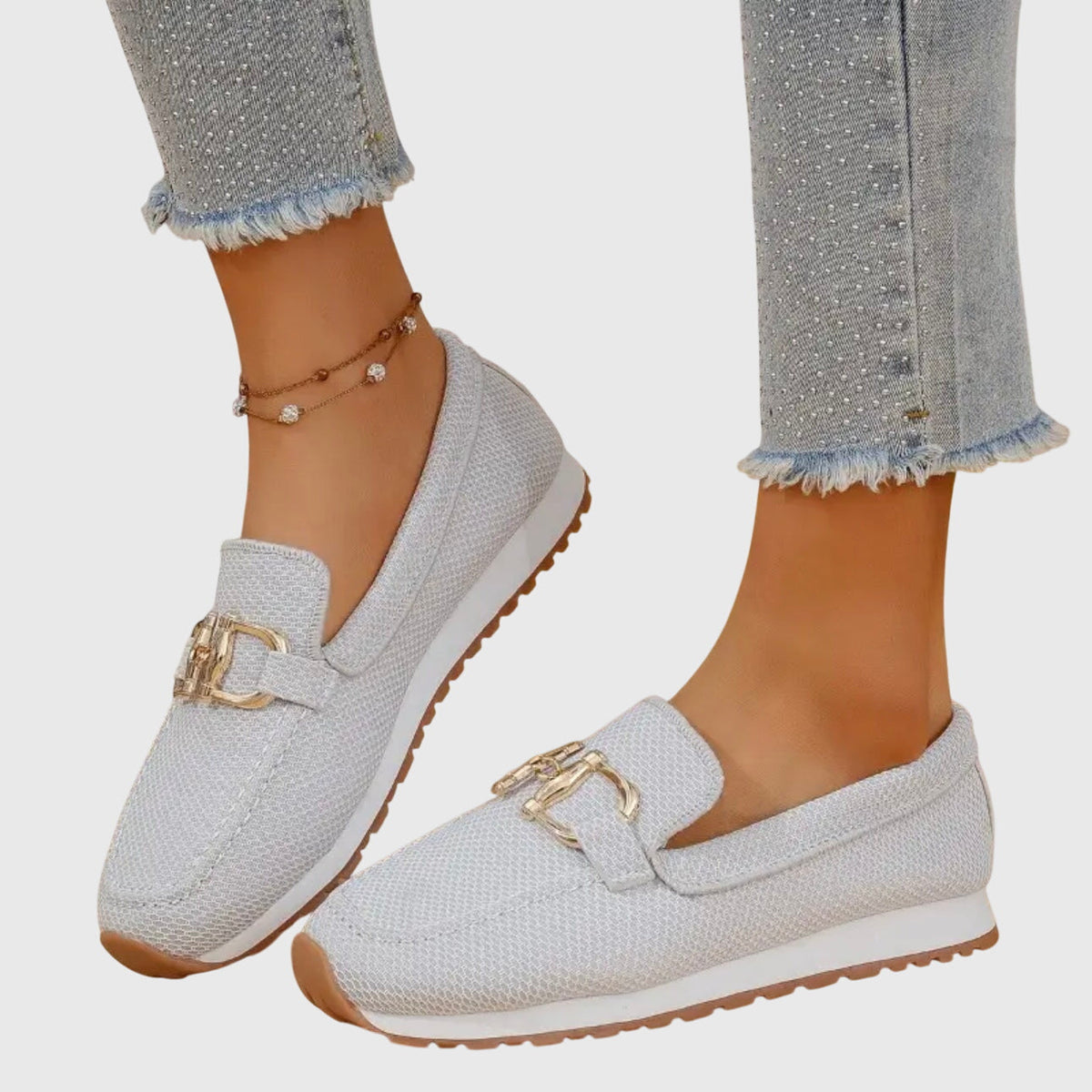 Women's Orthopedic Loafers Slip-On Cushioned Insole Rubber Outsole Metal Detail