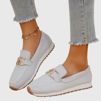 Women's Orthopedic Loafers Slip-On Cushioned Insole Rubber Outsole Metal Detail