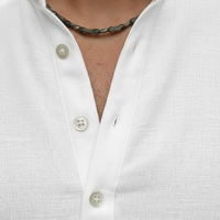 Camisa de manga corta para hombre de mezcla de lino con cuello henley