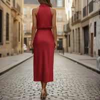 Robe mi-longue pour femme col montant sans manches en mélange de coton
