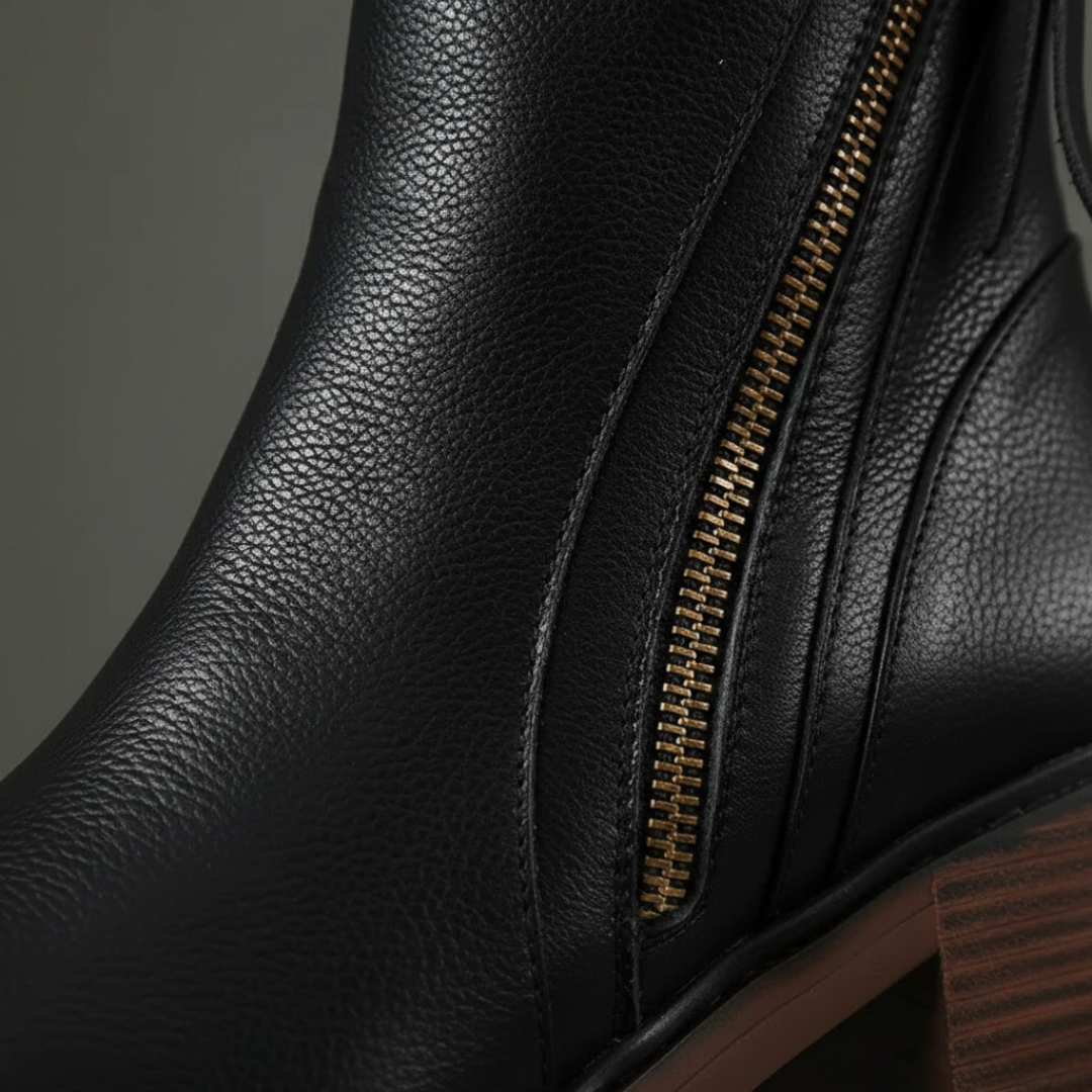 Botines ortopédicos para mujer con tacón grueso, cremallera lateral, cuero sintético