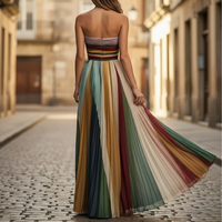 Vestido plisado sin tirantes para mujer mezcla de poliéster verano