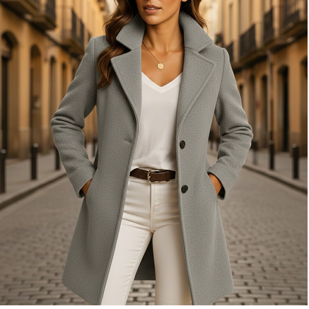 Oversized Wool Coat Structured Collar Autumn Winter