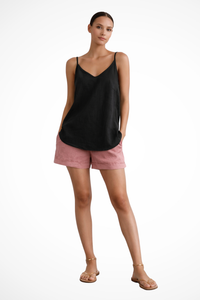 Top de lino para mujer sin mangas con tirantes finos y corte holgado – Casual primavera