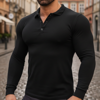 Camiseta de manga larga para hombre, polo, poliéster algodón elástico, ropa de otoño