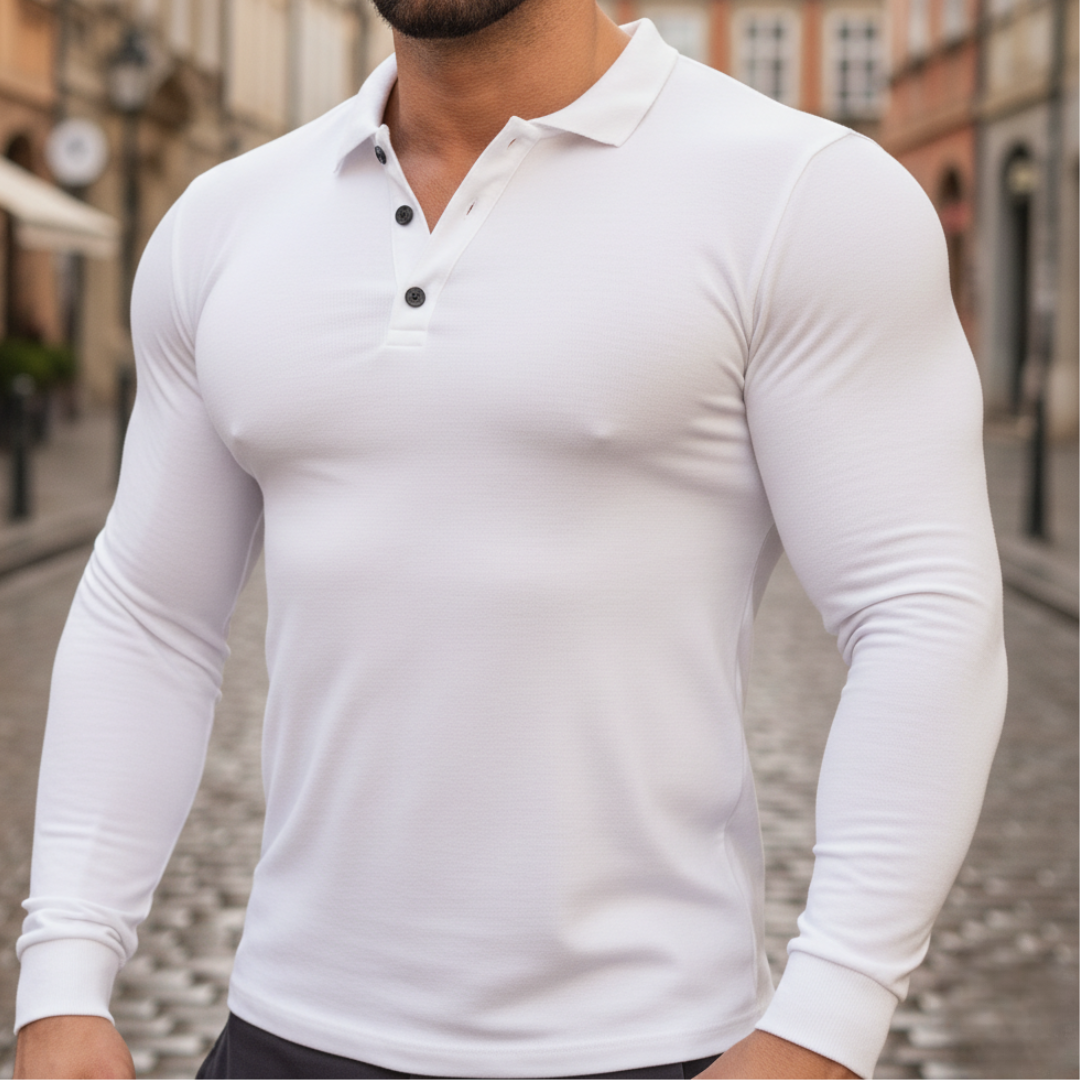 Camiseta de manga larga para hombre, polo, poliéster algodón elástico, ropa de otoño