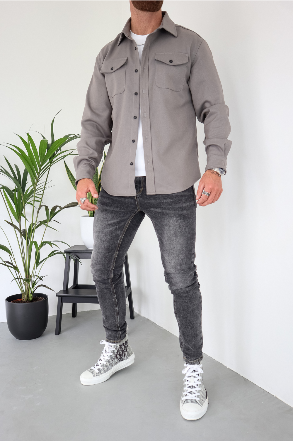 Chaqueta overshirt para hombre con botones, manga larga, bolsillo en el pecho, ajuste regular