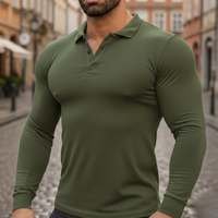 Camiseta de manga larga para hombre, polo, poliéster algodón elástico, ropa de otoño