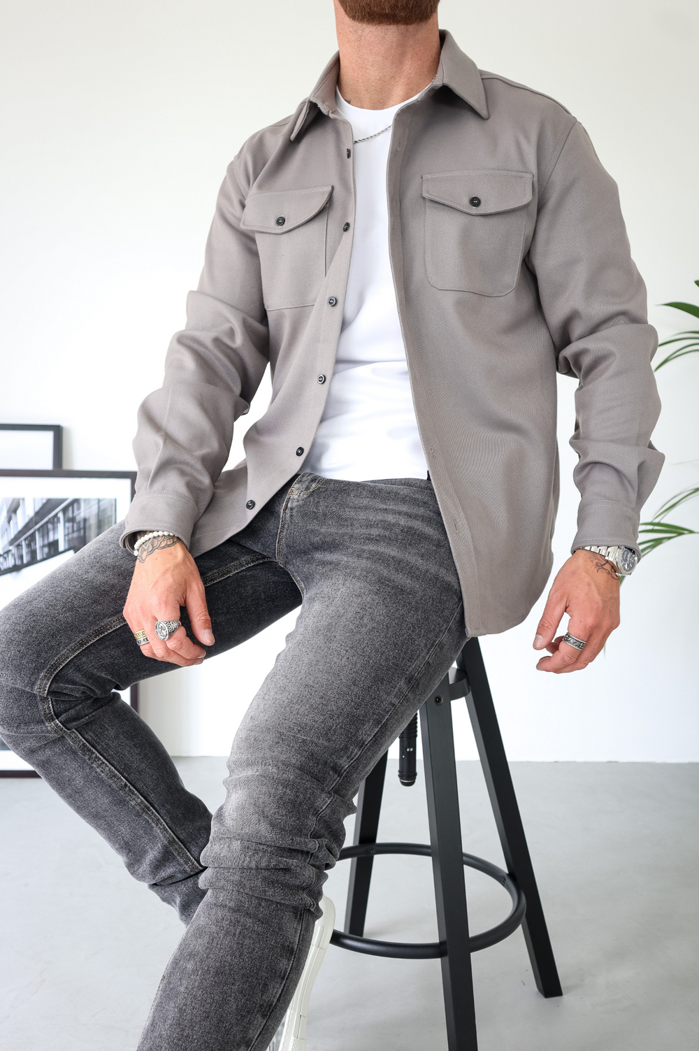 Chaqueta overshirt para hombre con botones, manga larga, bolsillo en el pecho, ajuste regular