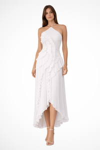Women's Maxi Dress Ruffle Sleeveless Halter Neck Backless A-Line