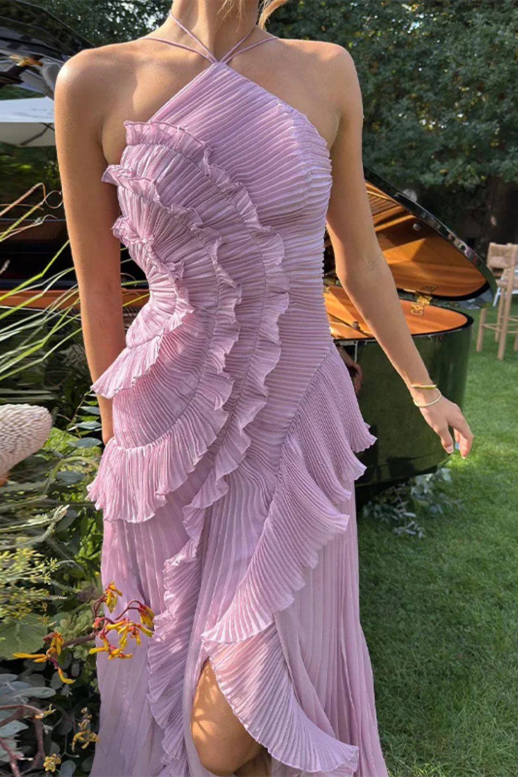 Women's Maxi Dress Ruffle Sleeveless Halter Neck Backless A-Line