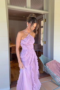 Women's Maxi Dress Ruffle Sleeveless Halter Neck Backless A-Line