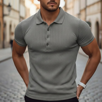 Camiseta tipo polo para hombre de manga corta, tejido de punto, ajuste entallado, poliéster