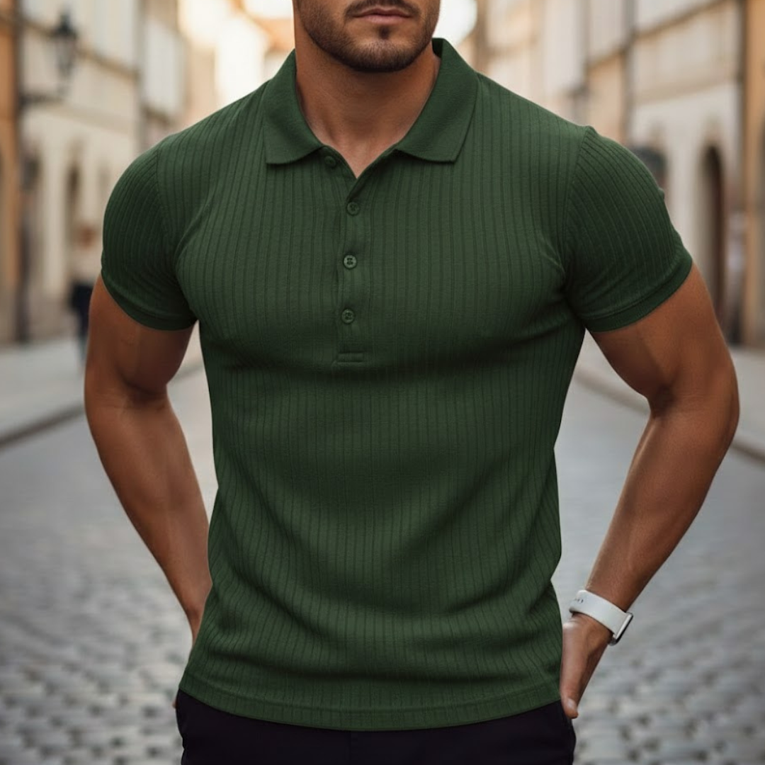 Camiseta tipo polo para hombre de manga corta, tejido de punto, ajuste entallado, poliéster