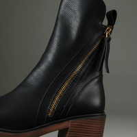 Botines ortopédicos para mujer con tacón grueso, cremallera lateral, cuero sintético