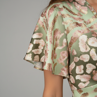 Vestido midi de satén floral para mujer, manga corta, verde