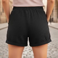 Pantalones cortos casuales de algodón con cintura ajustable para mujer