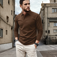 Camiseta de manga larga para hombre, tipo polo, color sólido, ajuste holgado, tela de poliéster