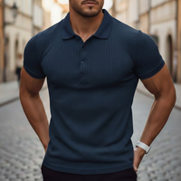 Camiseta tipo polo para hombre de manga corta, tejido de punto, ajuste entallado, poliéster