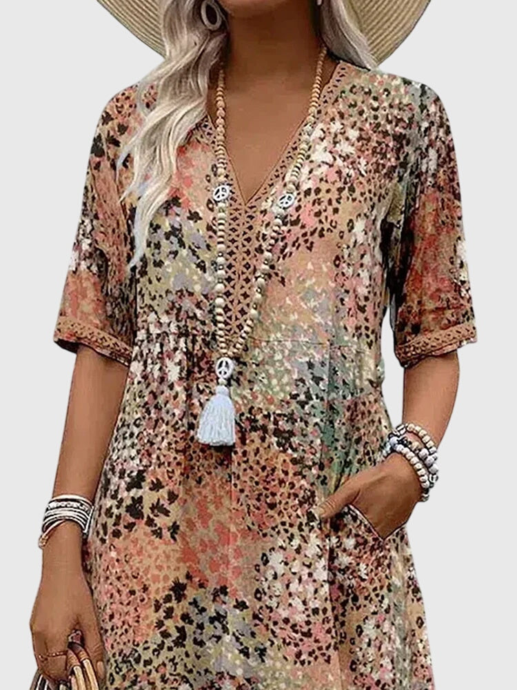Women's Dress Floral Midi Sleeveless V-Neck