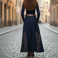 Vestido largo vintage de poliéster con cuadros y ante sintético para mujer