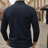 Camiseta de manga larga para hombre, tipo polo, color sólido, ajuste holgado, tela de poliéster