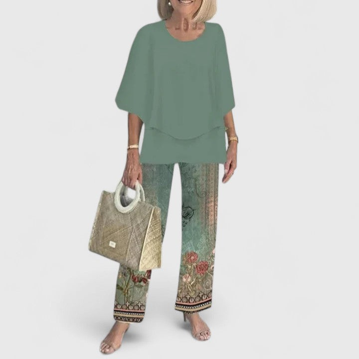 Conjunto de dos piezas para mujer, blusa ligera de corte relajado y pantalones