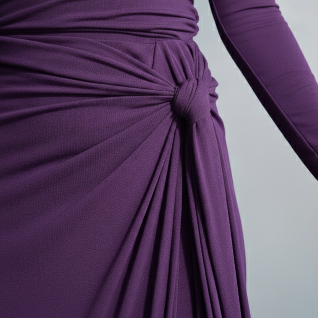 Vestido largo de mujer con nudo lateral, manga larga y hasta el suelo