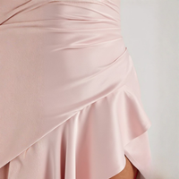 Robe longue en satin rose pour femme, col bénitier, ourlet asymétrique