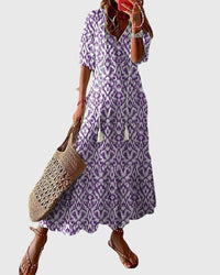Vestido de mujer de viscosa floral sin mangas con escote en V estilo bohemio vintage