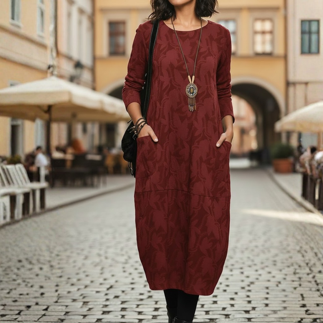 Robe d'hiver pour femme à manches longues et silhouette ajustée