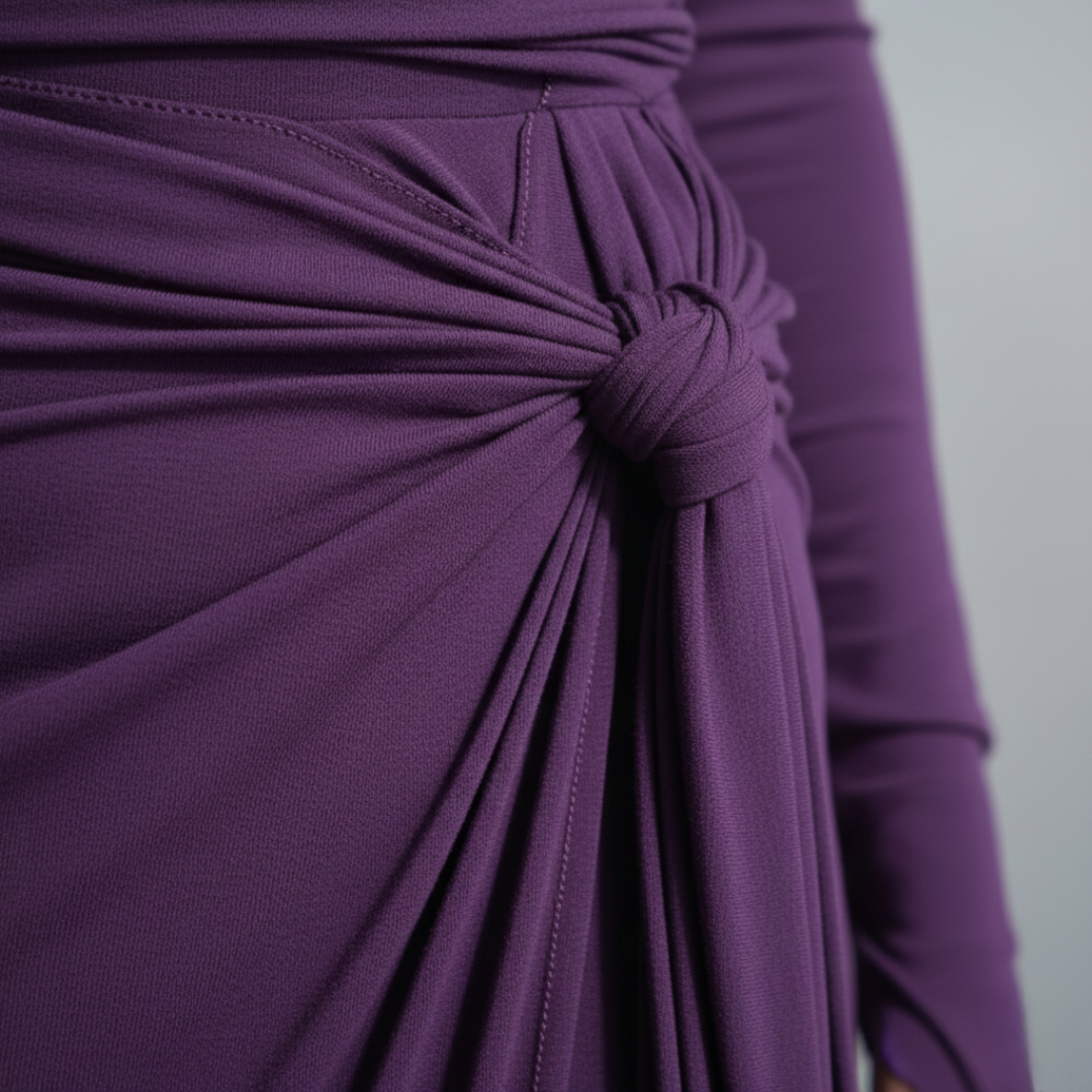 Vestido largo de mujer con nudo lateral, manga larga y hasta el suelo