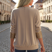 Blouse Long Sleeve Sequin Draped Neck Relaxed Fit Women