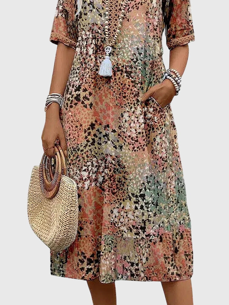 Women's Dress Floral Midi Sleeveless V-Neck