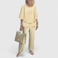 Conjunto de dos piezas para mujer, blusa ligera de corte relajado y pantalones