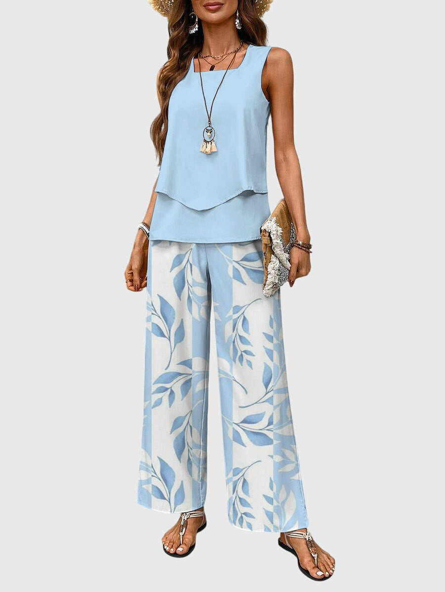 Conjunto de dos piezas para mujer sin mangas, ajustado, con botones, para verano