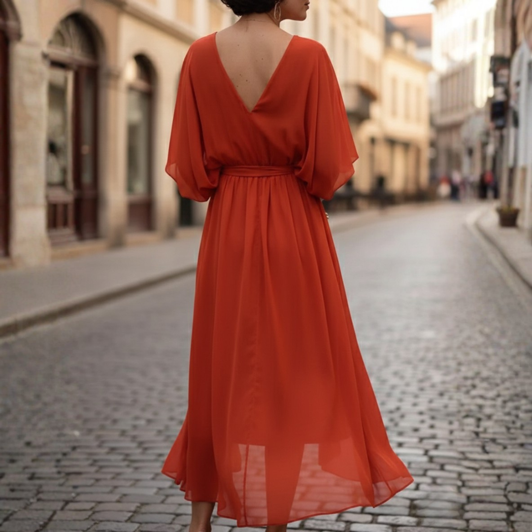 Robe longue à manches courtes en mousseline pour femmes
