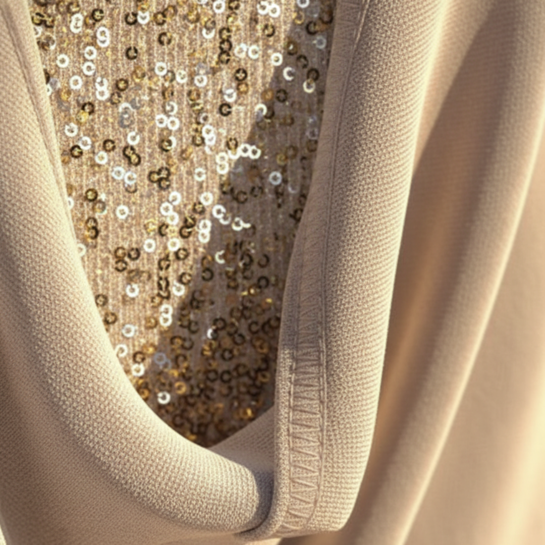 Blouse Long Sleeve Sequin Draped Neck Relaxed Fit Women