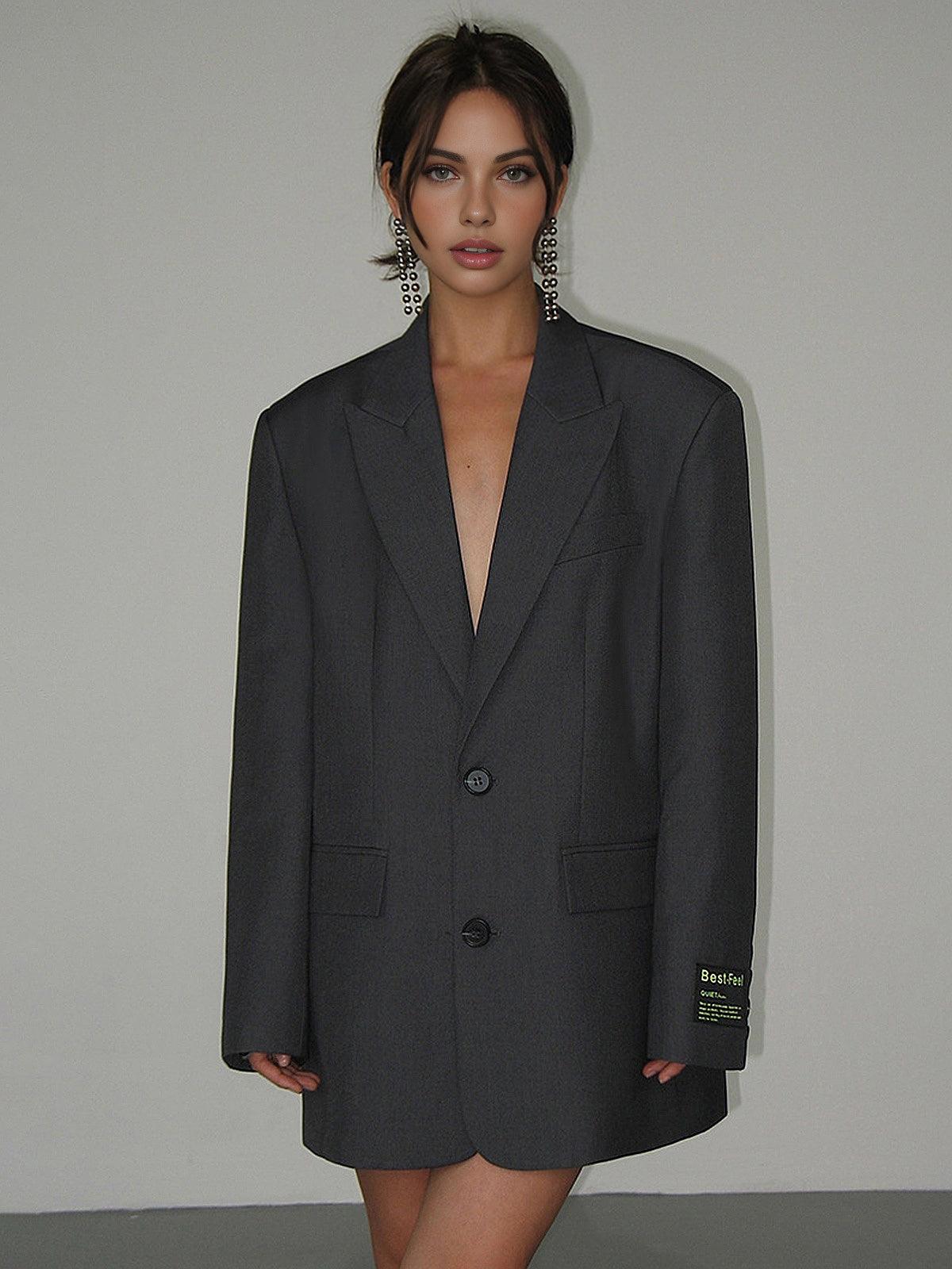 Blazer para mujer con solapas grandes y manga larga ajustada