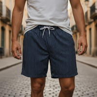 Shorts de bain rayés blancs pour homme en polyester à séchage rapide avec taille ajustable
