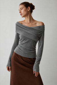 Women's Off Shoulder Wrap Knit Top | Long Sleeve Slim Fit