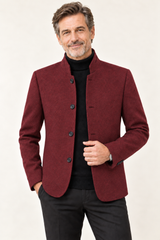 Men's Wool Single Breasted Tweed Blazer Jacket | Stand Collar